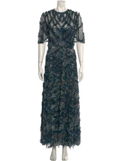 Pre-owned Mac Duggal Printed Long Dress In Blue