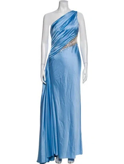 Pre-owned Mac Duggal Printed Long Dress In Blue