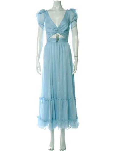 Pre-owned Mac Duggal Printed Long Dress In Blue