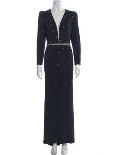 Pre-owned Mac Duggal Printed Long Dress In Blue