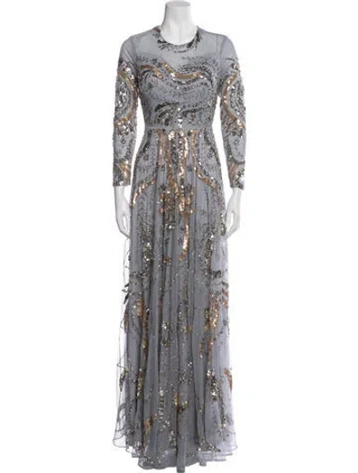 Pre-owned Mac Duggal Printed Long Dress In Blue