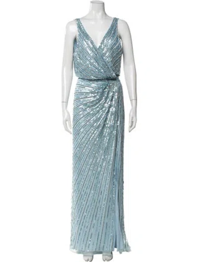 Pre-owned Mac Duggal Printed Long Dress In Blue