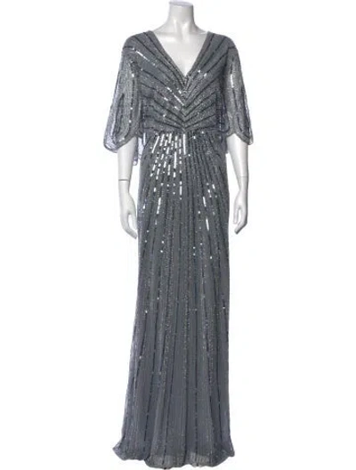 Pre-owned Mac Duggal Printed Long Dress In Blue