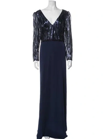 Pre-owned Mac Duggal Printed Long Dress In Blue