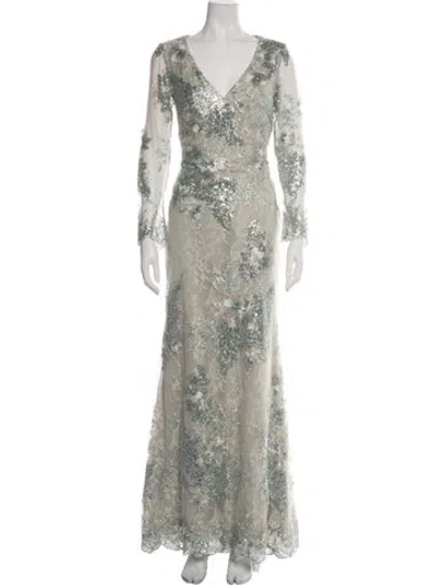 Pre-owned Mac Duggal Printed Long Dress In Blue