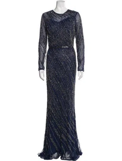 Pre-owned Mac Duggal Printed Long Dress In Blue