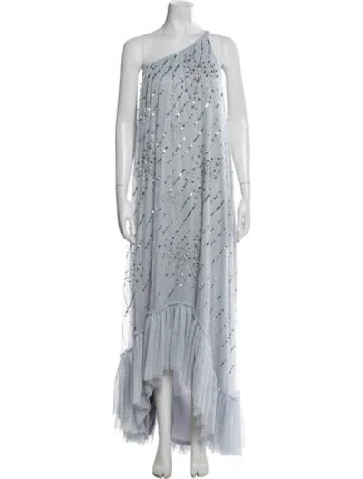Pre-owned Mac Duggal Printed Long Dress In Blue