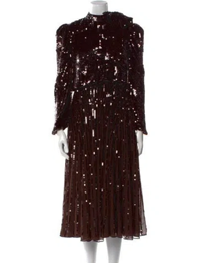 Pre-owned Mac Duggal Printed Long Dress In Brown