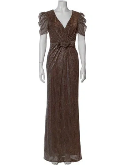 Pre-owned Mac Duggal Printed Long Dress In Brown
