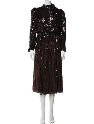 Pre-owned Mac Duggal Printed Long Dress In Brown