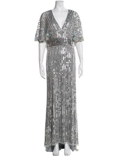 Pre-owned Mac Duggal Printed Long Dress In Gray