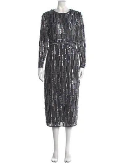Pre-owned Mac Duggal Printed Long Dress In Gray