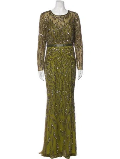 Pre-owned Mac Duggal Printed Long Dress In Green