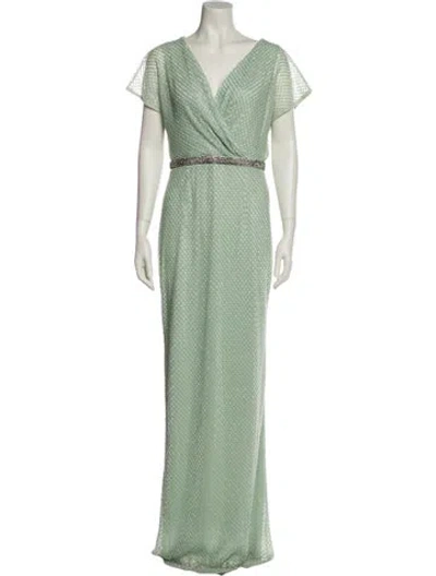 Pre-owned Mac Duggal Printed Long Dress In Green