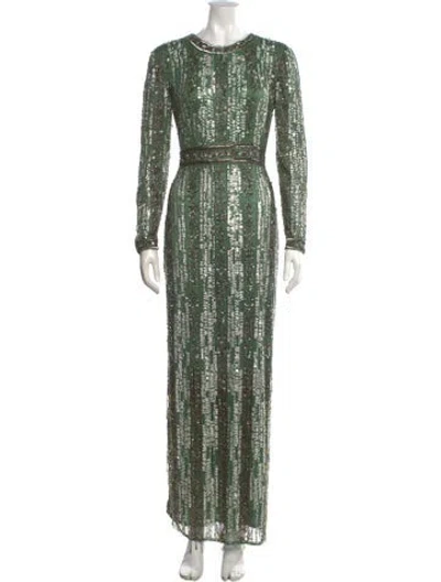 Pre-owned Mac Duggal Printed Long Dress In Green