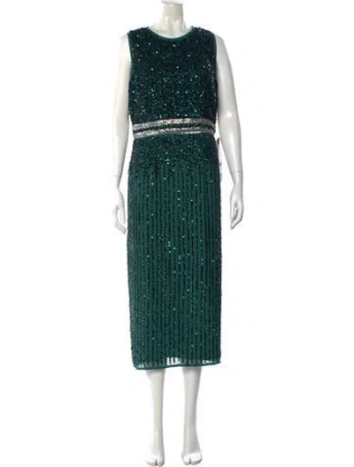 Pre-owned Mac Duggal Printed Long Dress In Green