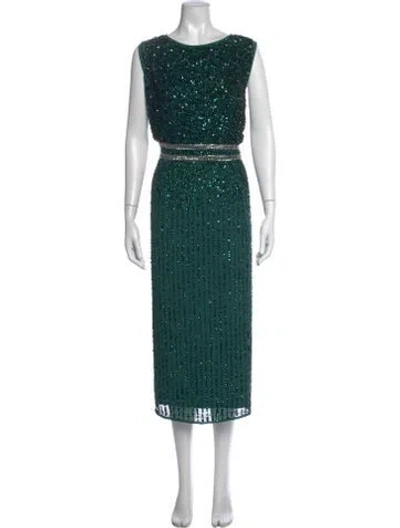 Pre-owned Mac Duggal Printed Long Dress In Green