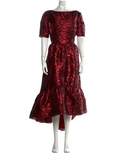 Pre-owned Mac Duggal Printed Long Dress In Metallic/red