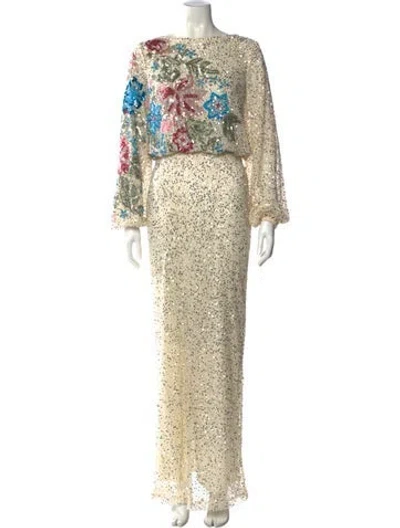 Pre-owned Mac Duggal Printed Long Dress In Neutral