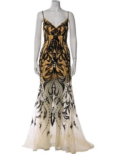 Pre-owned Mac Duggal Printed Long Dress In Neutral