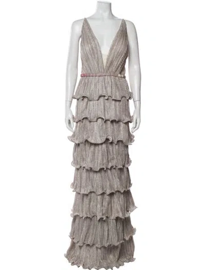 Pre-owned Mac Duggal Printed Long Dress In Neutral
