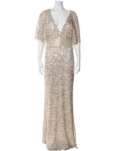 Pre-owned Mac Duggal Printed Long Dress In Neutral