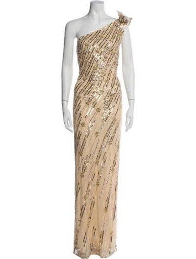 Pre-owned Mac Duggal Printed Long Dress In Neutral