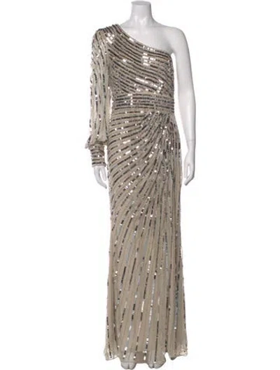 Pre-owned Mac Duggal Printed Long Dress In Neutral