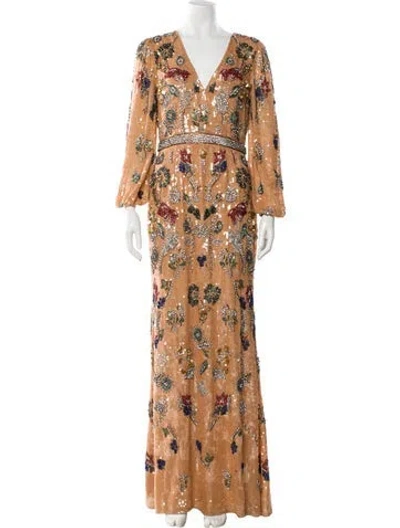 Pre-owned Mac Duggal Printed Long Dress In Neutral