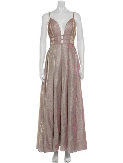 Pre-owned Mac Duggal Printed Long Dress In Neutral