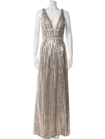 Pre-owned Mac Duggal Printed Long Dress In Neutral