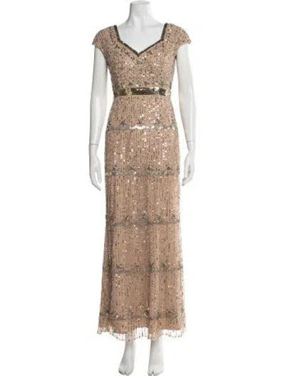 Pre-owned Mac Duggal Printed Long Dress In Neutrals