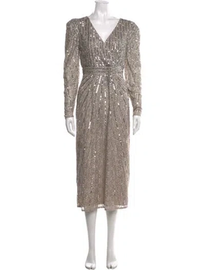 Pre-owned Mac Duggal Printed Long Dress In Neutrals