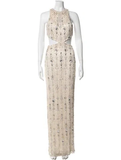 Pre-owned Mac Duggal Printed Long Dress In Neutrals