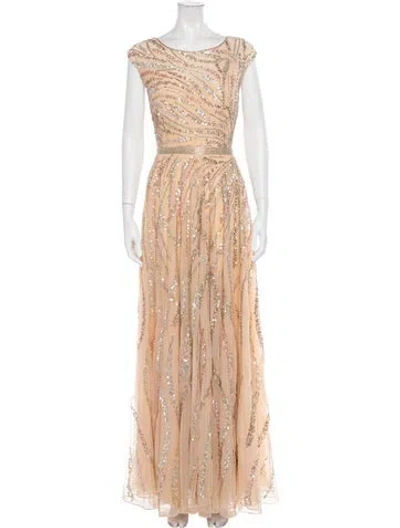 Pre-owned Mac Duggal Printed Long Dress In Neutrals