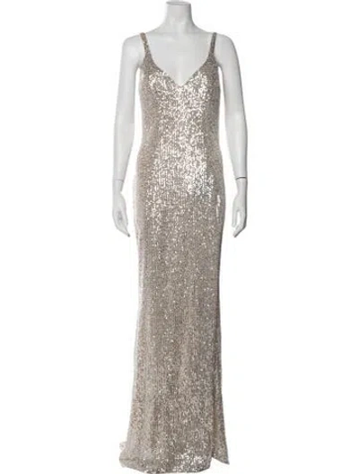 Pre-owned Mac Duggal Printed Long Dress In Neutrals