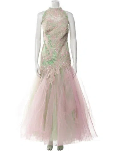Pre-owned Mac Duggal Printed Long Dress In Pink