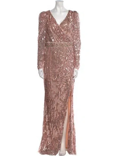 Pre-owned Mac Duggal Printed Long Dress In Pink