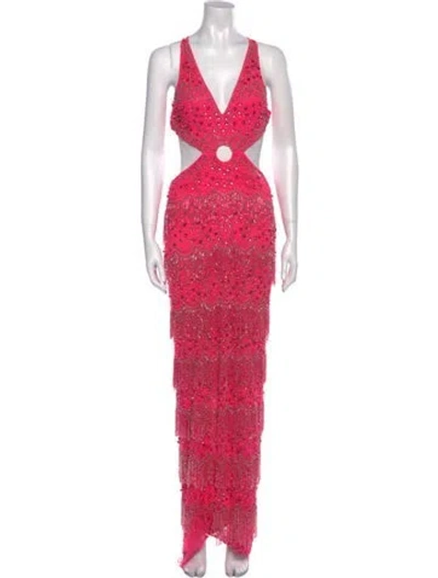Pre-owned Mac Duggal Printed Long Dress In Pink