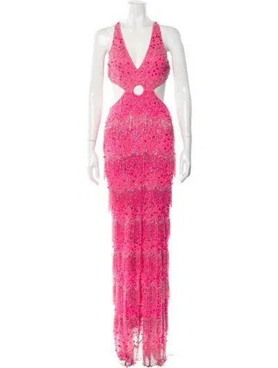 Pre-owned Mac Duggal Printed Long Dress In Pink