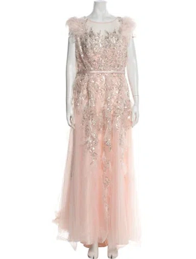 Pre-owned Mac Duggal Printed Long Dress In Pink