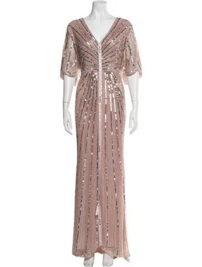 Pre-owned Mac Duggal Printed Long Dress In Pink