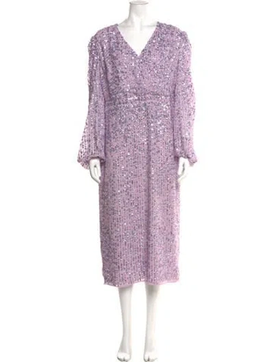 Pre-owned Mac Duggal Printed Long Dress In Purple