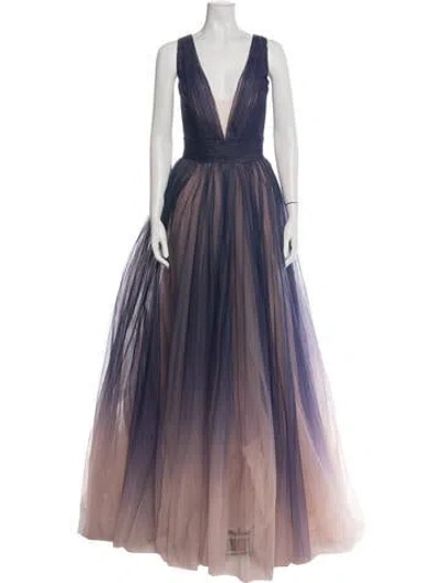 Pre-owned Mac Duggal Printed Long Dress In Purple