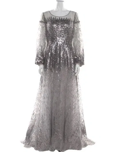 Pre-owned Mac Duggal Printed Long Dress In Silver