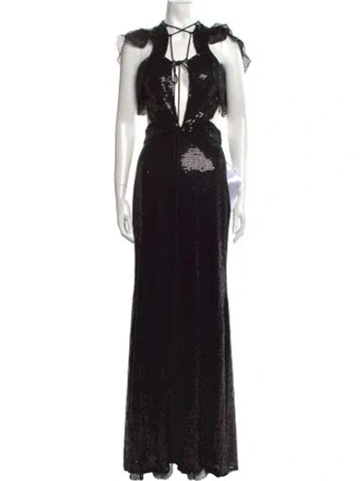 Pre-owned Mac Duggal Printed Long Dress W/ Tags In Black
