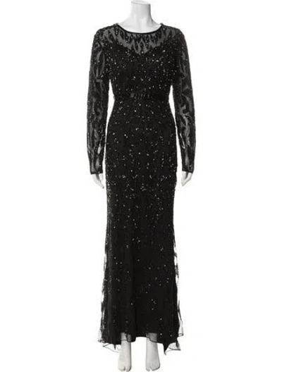 Pre-owned Mac Duggal Printed Long Dress W/ Tags In Black