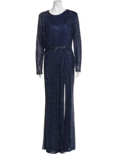 Pre-owned Mac Duggal Printed Long Dress W/ Tags In Blue