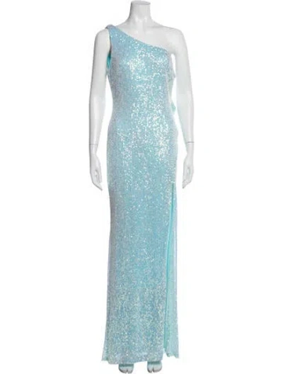 Pre-owned Mac Duggal Printed Long Dress W/ Tags In Blue