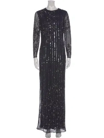 Pre-owned Mac Duggal Printed Long Dress W/ Tags In Blue
